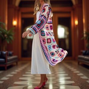 Crochet Cadigan Patchwork Boho Patchwork Cardigan Davi & Dani NWT